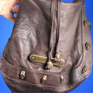 Thomas Wylde Designer Circus Leather Skull-Studded Hobo Bag with Chain Straps